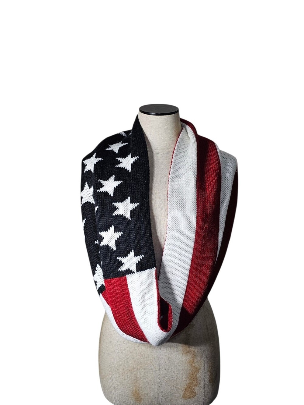 Knitted American Flag Infinity Scarf
